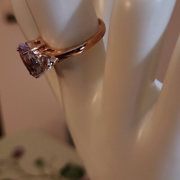 JTV Kunzite Crystal Quartz 18K Rose Gold Over Silver Ring - Picture 9 of 10